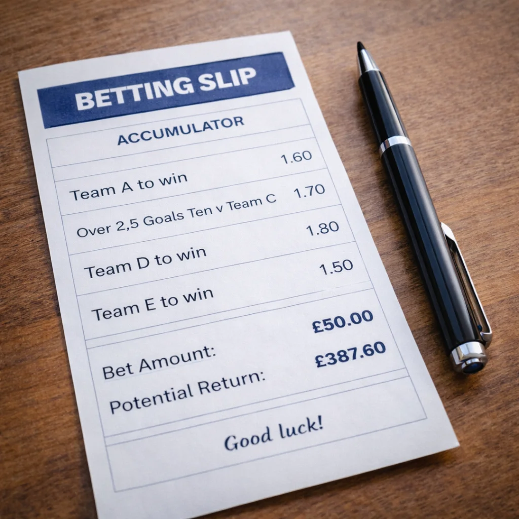 Betting slip showing accumulator selections