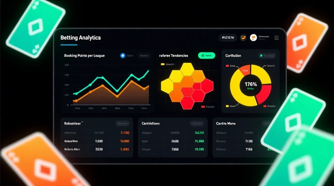 Professional betting analytics dashboard showing booking points statistics, referee data, charts and predictions