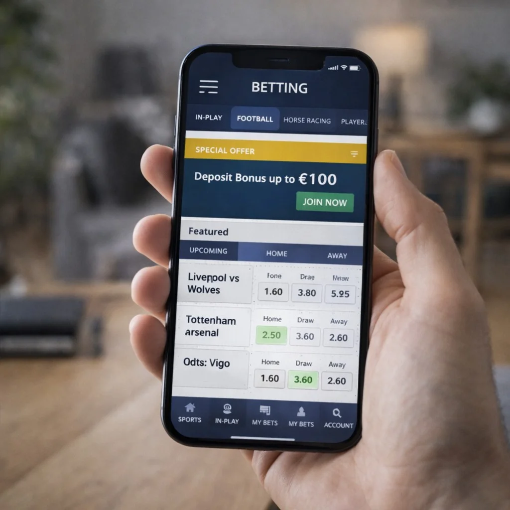 Mobile betting app interface with various features