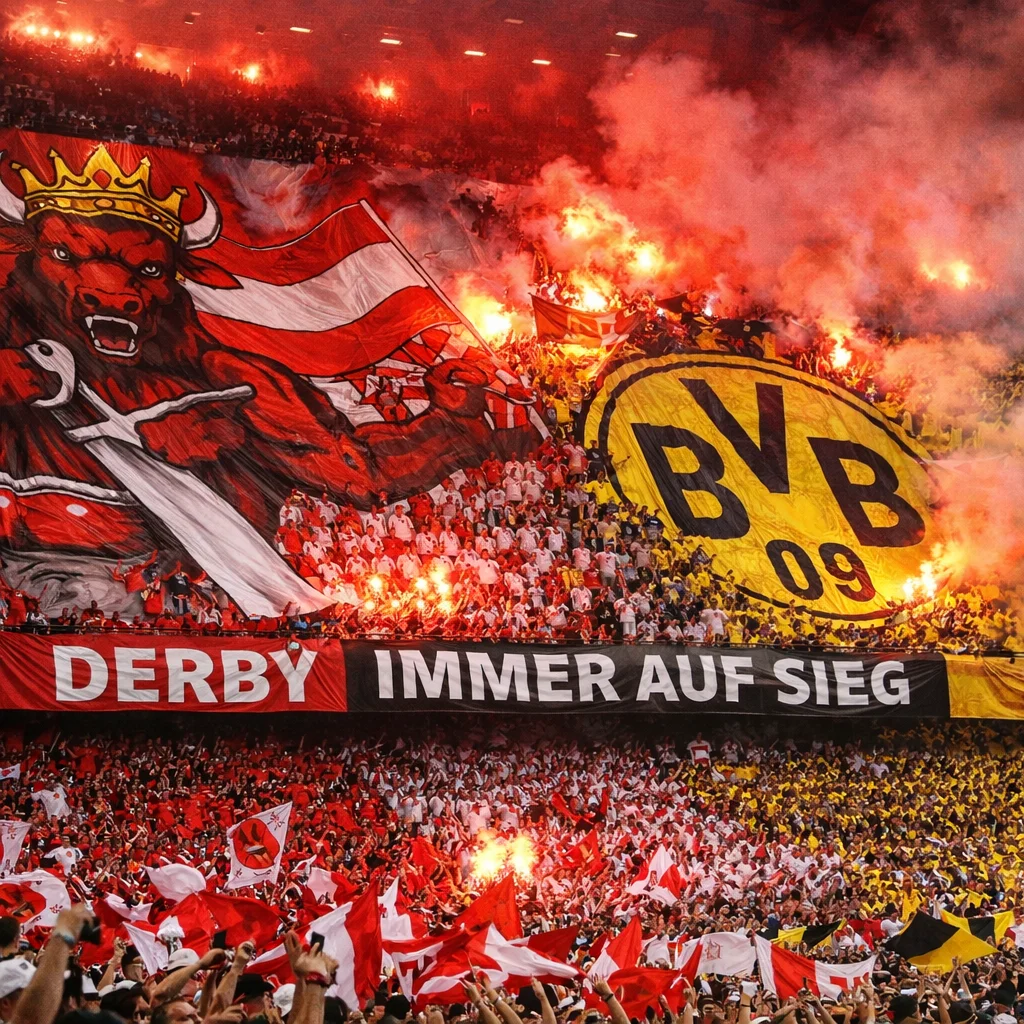 German football derby with passionate fan display
