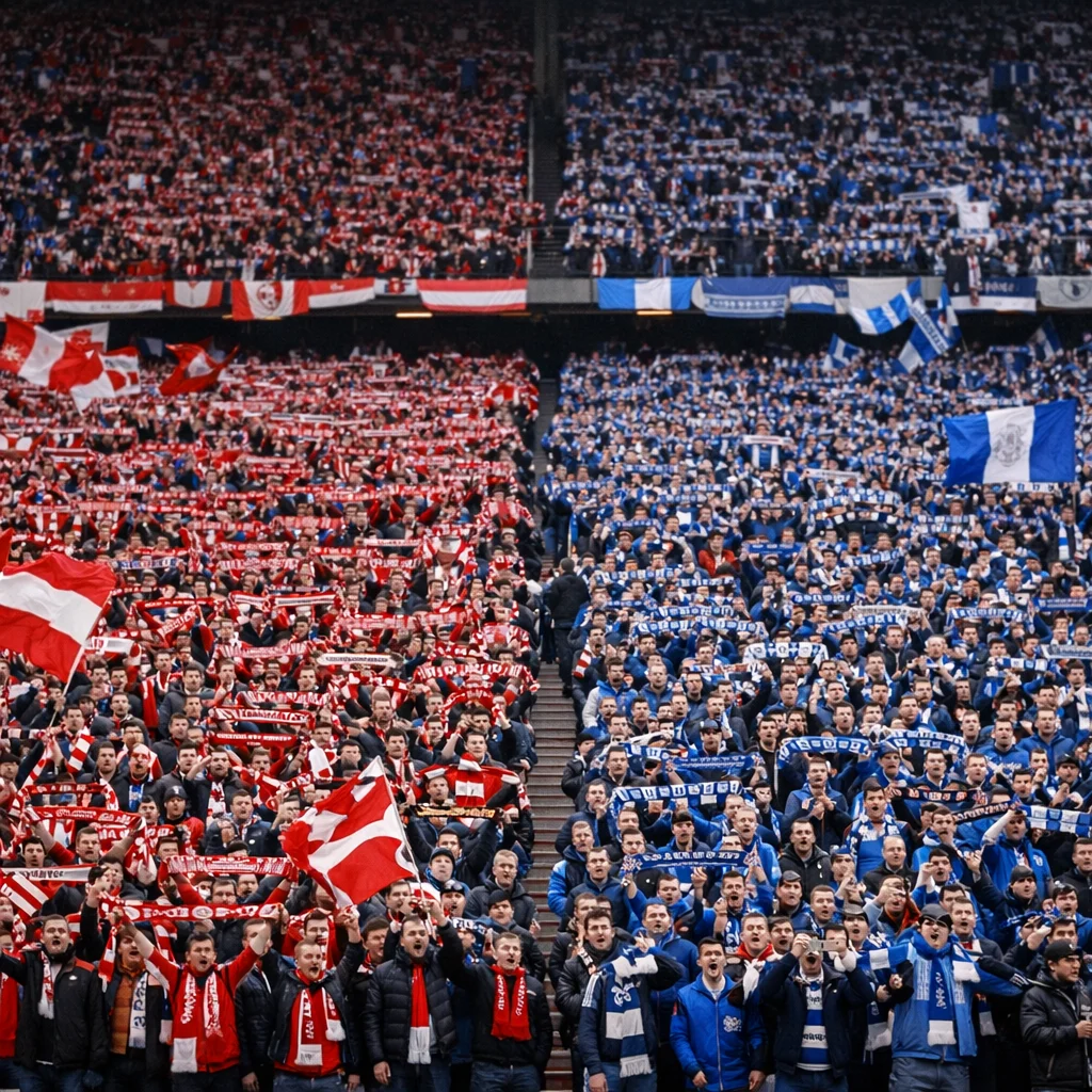 Passionate rival supporter sections at derby match