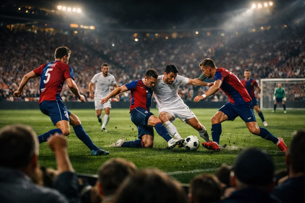 Football match in progress with live betting atmosphere