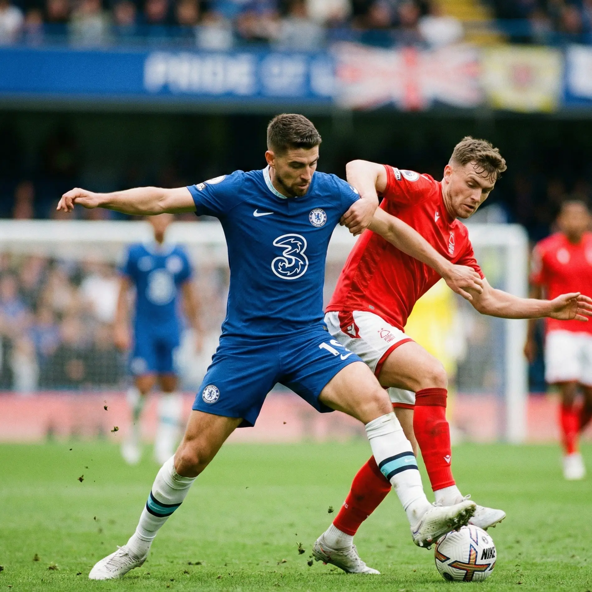 Defensive midfielder making strong challenge for the ball