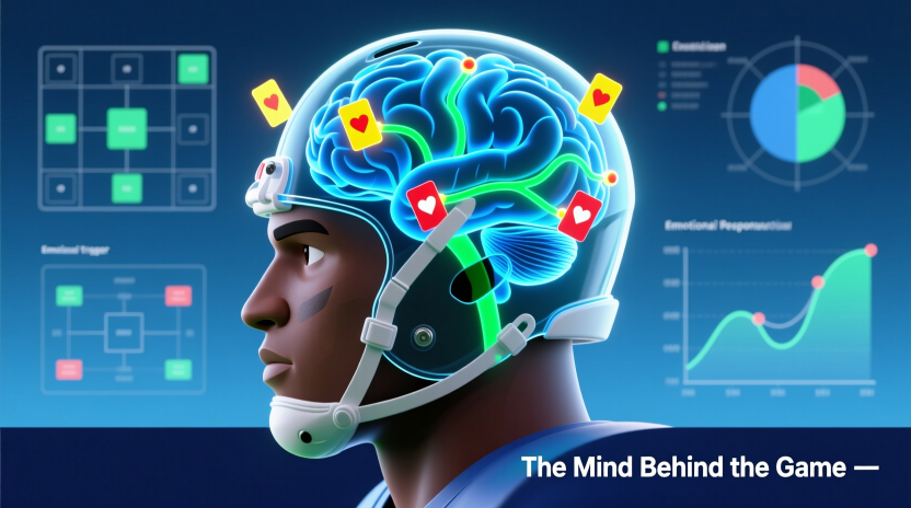 Illustration of football player brain showing psychological triggers and emotional patterns