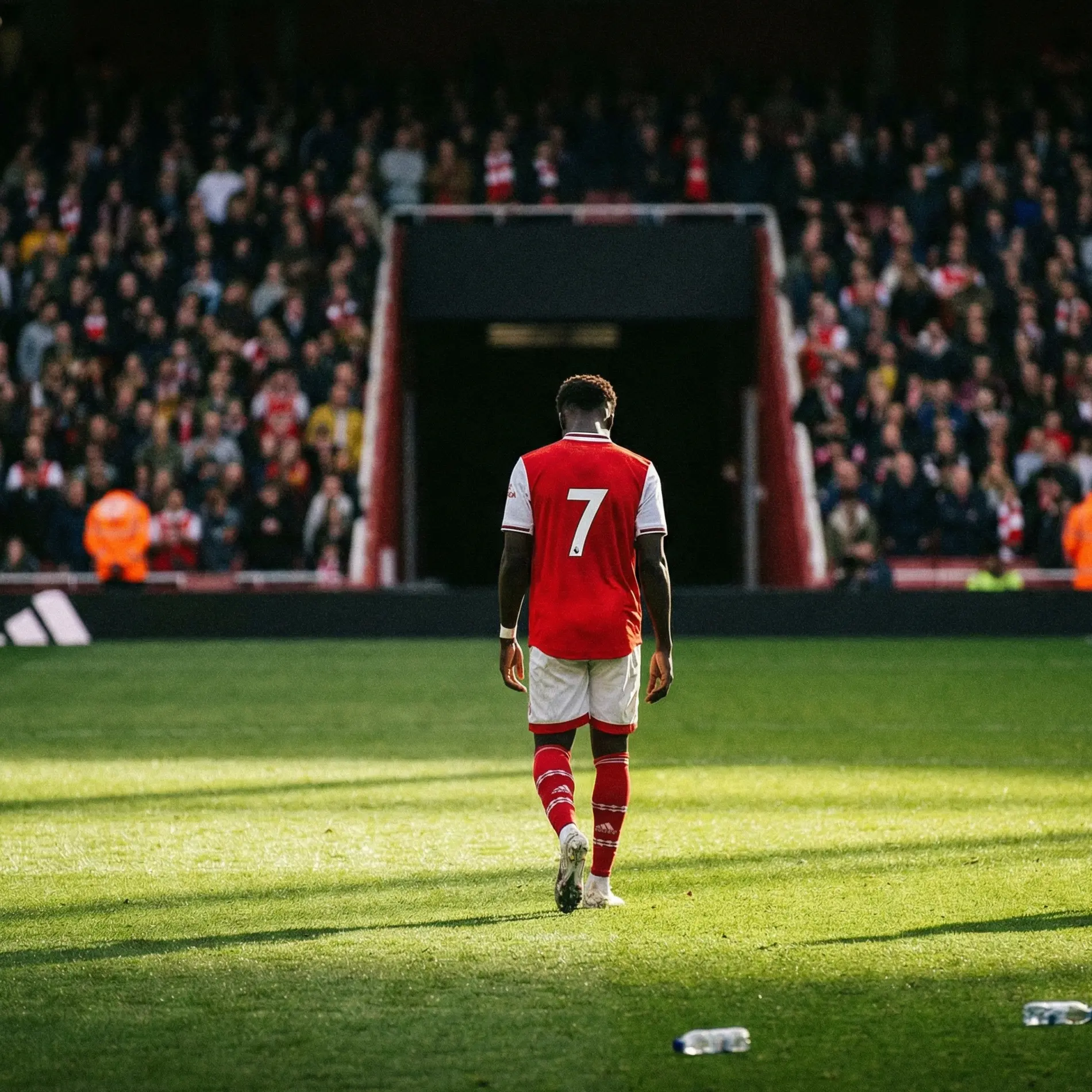 Football player walking off pitch after being sent off