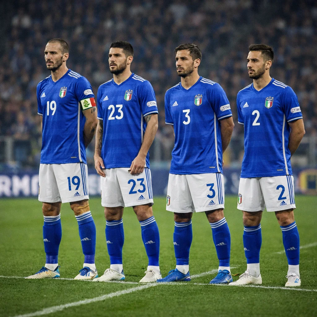 Italian defenders in organized defensive formation