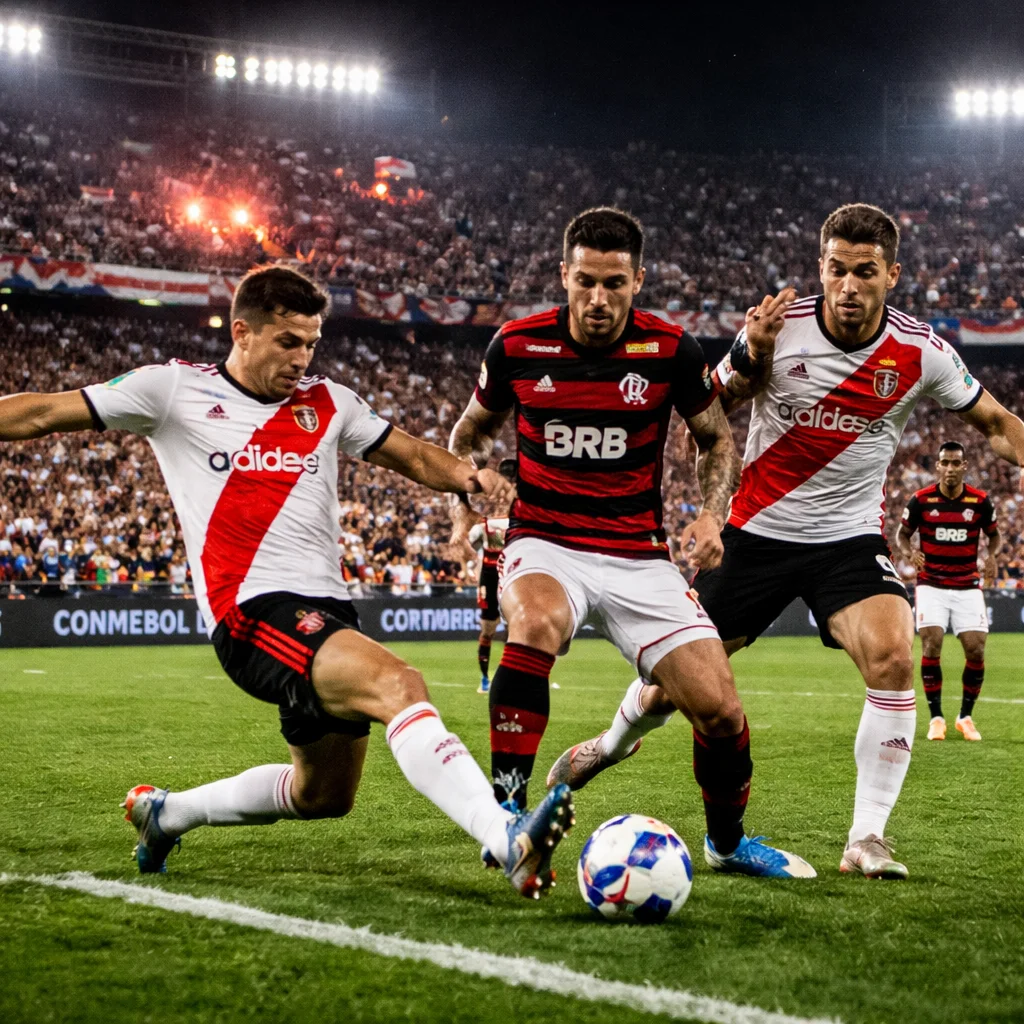 Copa Libertadores night match with dramatic floodlights