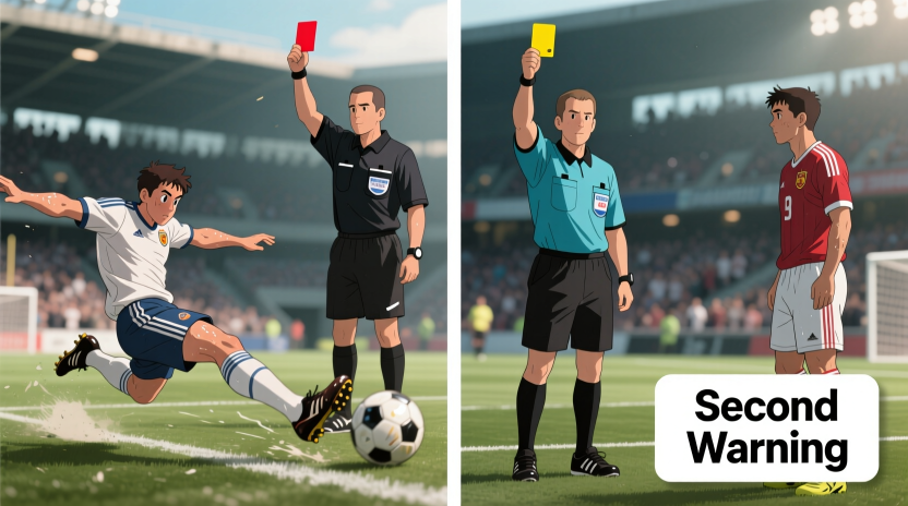 Comparison between straight red card violent conduct and second yellow card accumulation in football