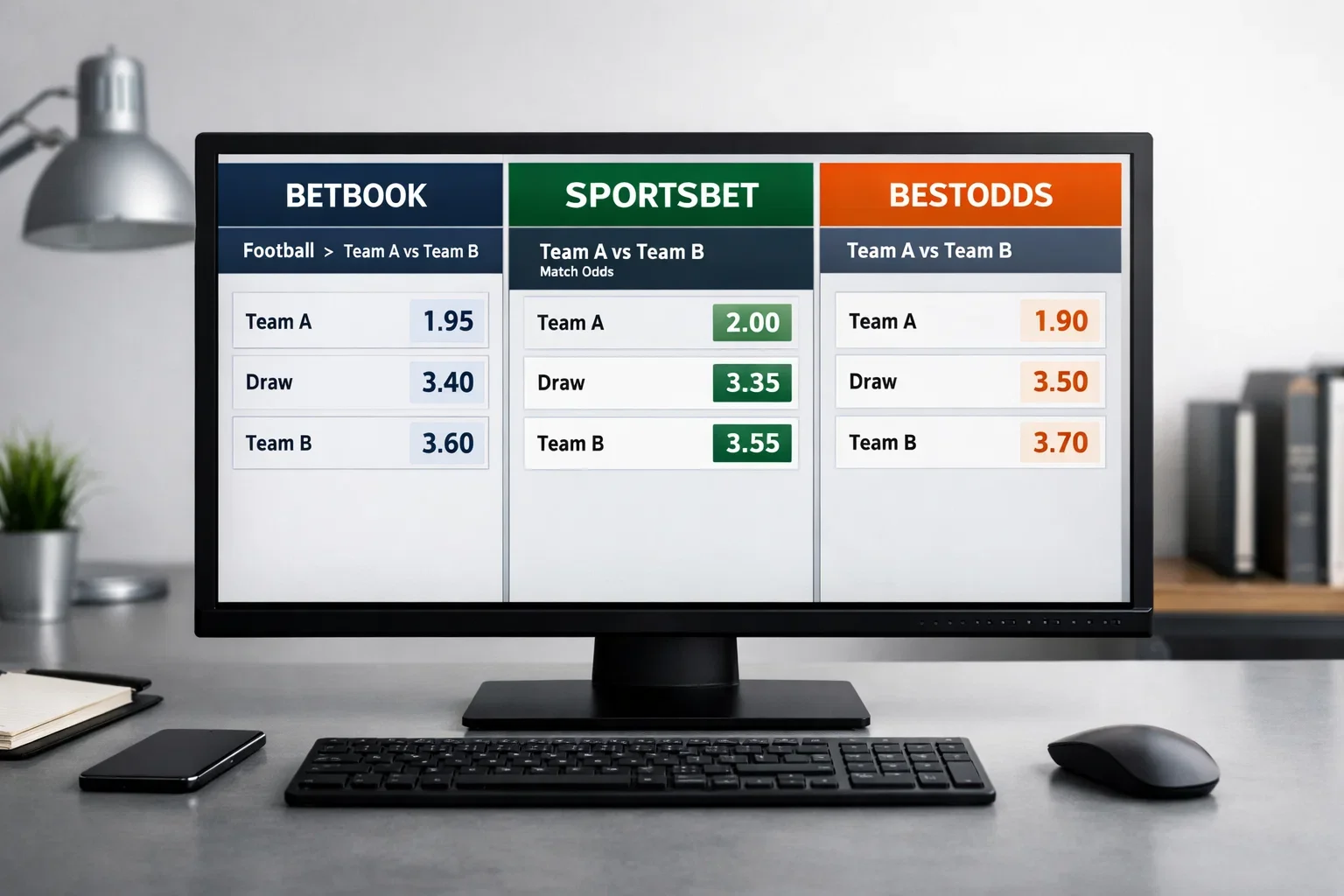 Multiple bookmaker odds on screen for comparison